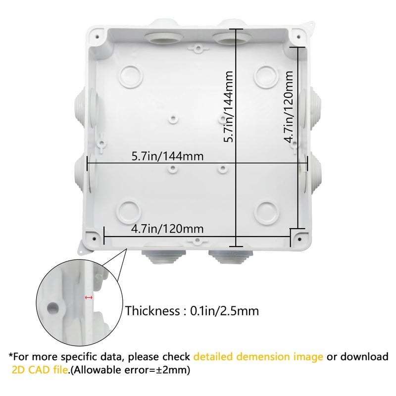 LeMotech ABS Plastic Dustproof Waterproof IP65 Junction Box Universal Electrical Project Enclosure White 5.9 x 5.9 x 2.8 inch (150 x 150 x 70 mm) - Image 3